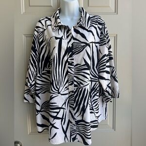 Rachel Zoe 2X Linen Shirt Palm Leaf Oversized Coastal Chic Vibes Button-Up